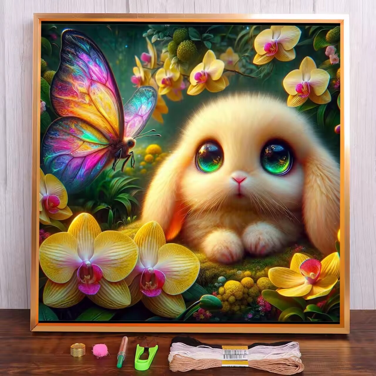 Embroidery Cross Stitch Kit Pre-printed Easter Bunny Rabbit 8 in x 8 in 14 CT